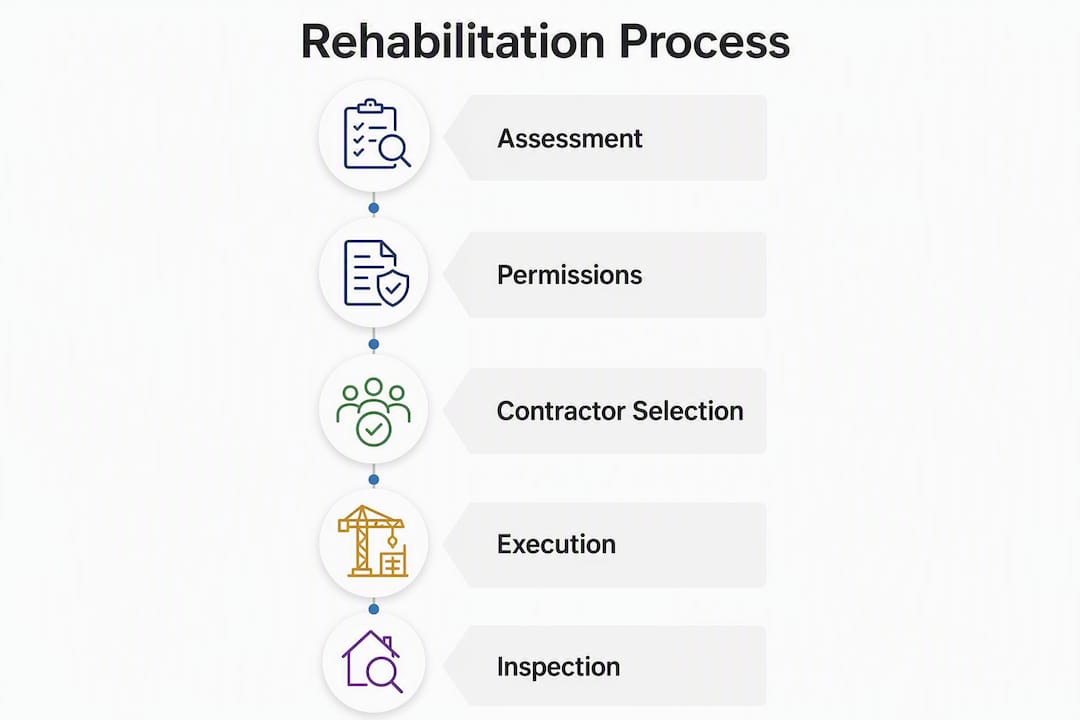 Infographic outlining structural rehabilitation stages