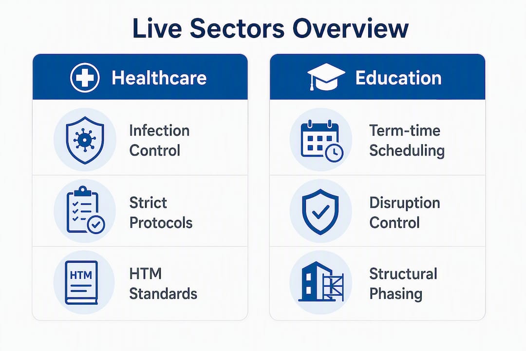 Infographic showing live environment working sectors comparison