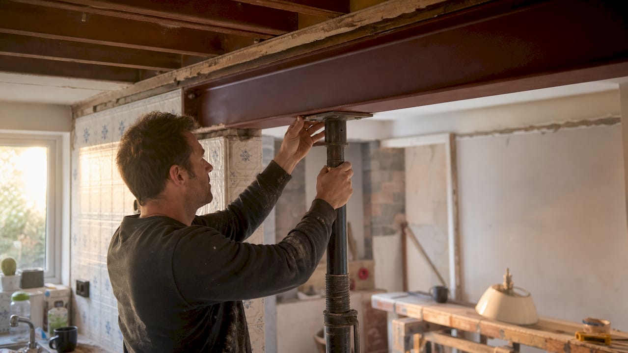 Installation of RSJ steel beam inside house