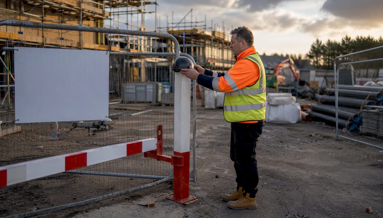 Site manager inspecting safety barriers