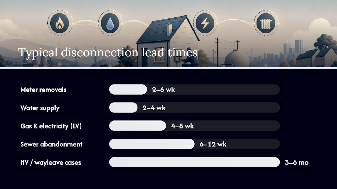 What do utility disconnections cost and how long do they take? — overview diagram