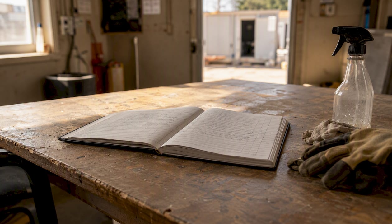 Welfare maintenance logbook on site table