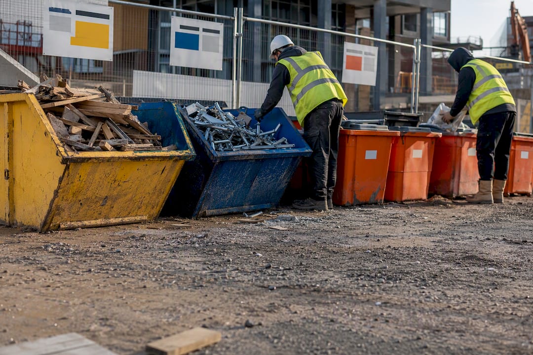 Segregated waste containers on site
