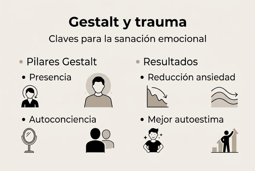 Infografía sobre los fundamentos y beneficios de la terapia Gestalt
