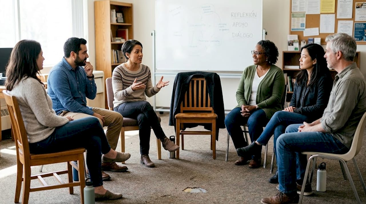 Los participantes de la terapia grupal compartieron sus experiencias y opiniones sentados en círculo.