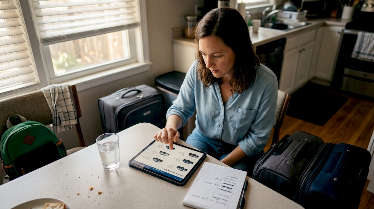 Woman comparing vehicle options for ride booking
