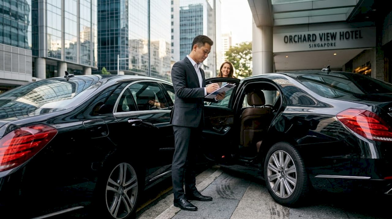 Chauffeur opening car for business traveler Singapore