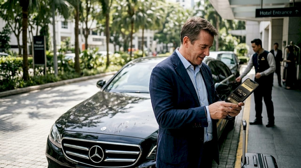 Traveler confirming premium chauffeur booking