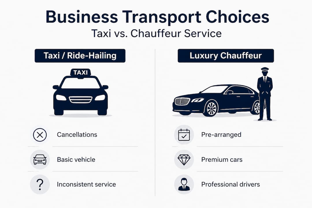 Taxi versus luxury chauffeur comparison infographic