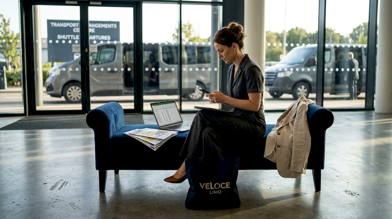Event planner organizing shuttle pickup at venue