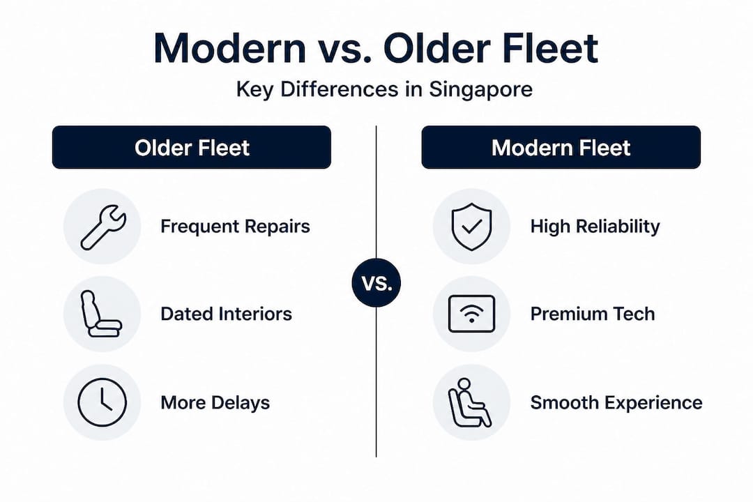 Modern versus older luxury fleet comparison infographic