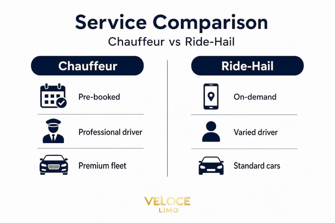 Infographic comparing chauffeur and ride-hail services