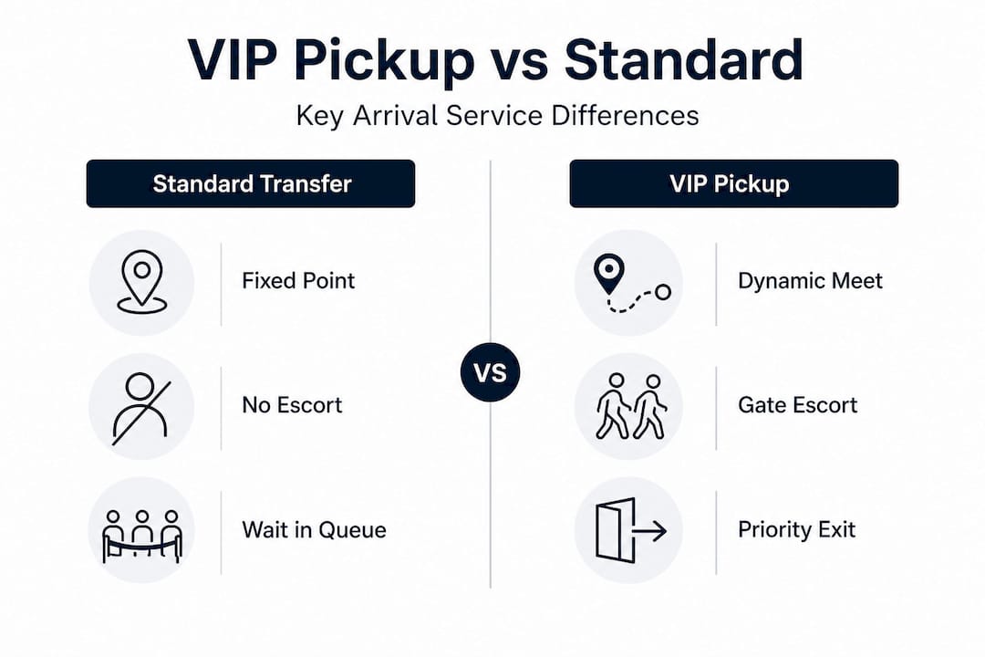 Infographic comparing VIP and standard transfer features