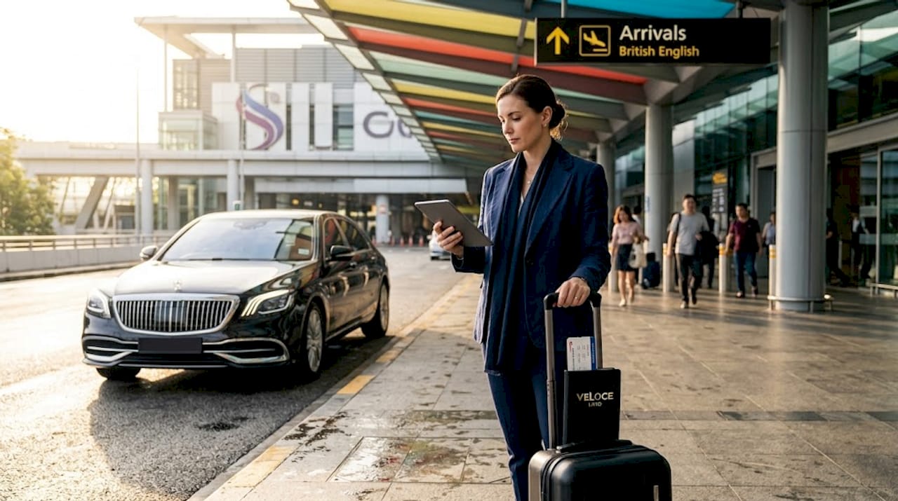 Business traveler with limo at Changi Airport