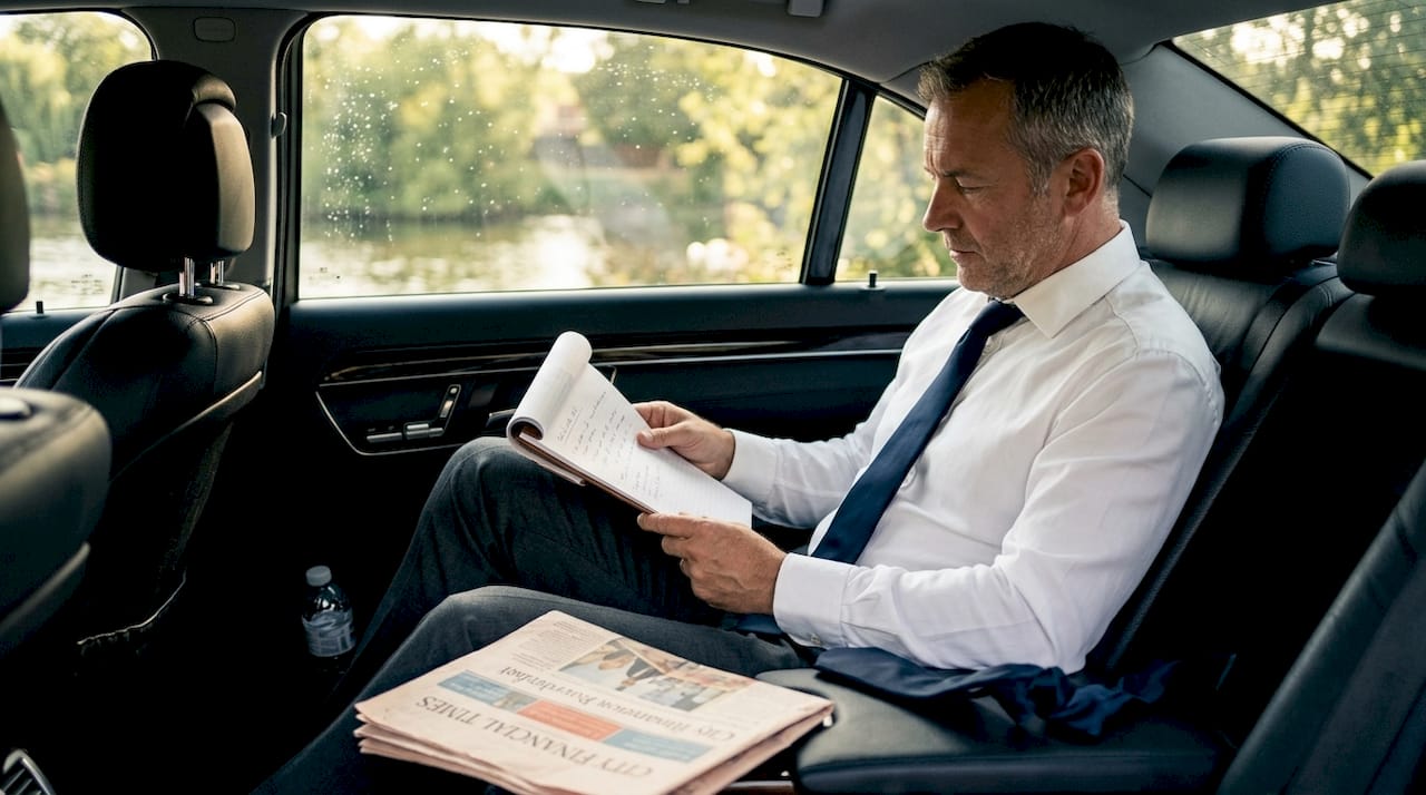 Executive in back seat driven by chauffeur
