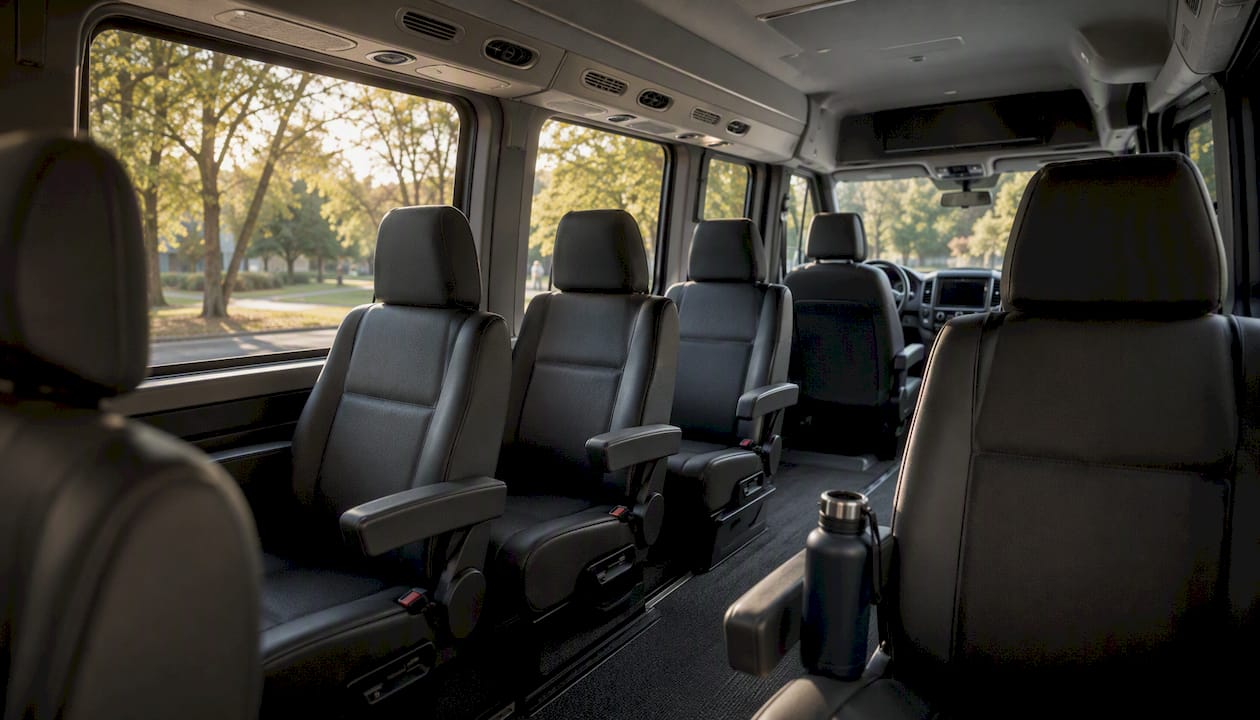 Interior view of minibus seating