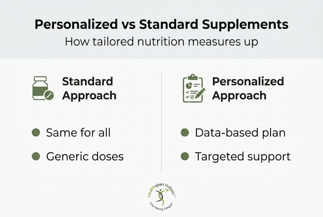 Infographic comparing personalized and standard supplements