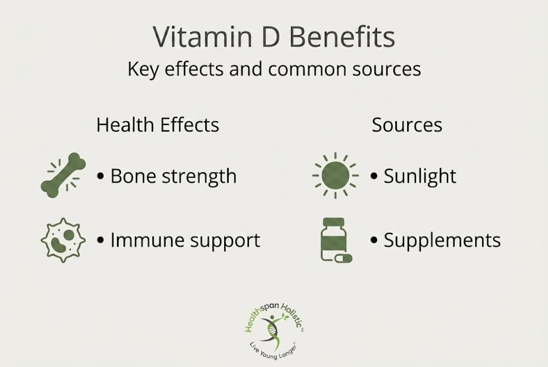 Infographic showing vitamin D benefits and sources