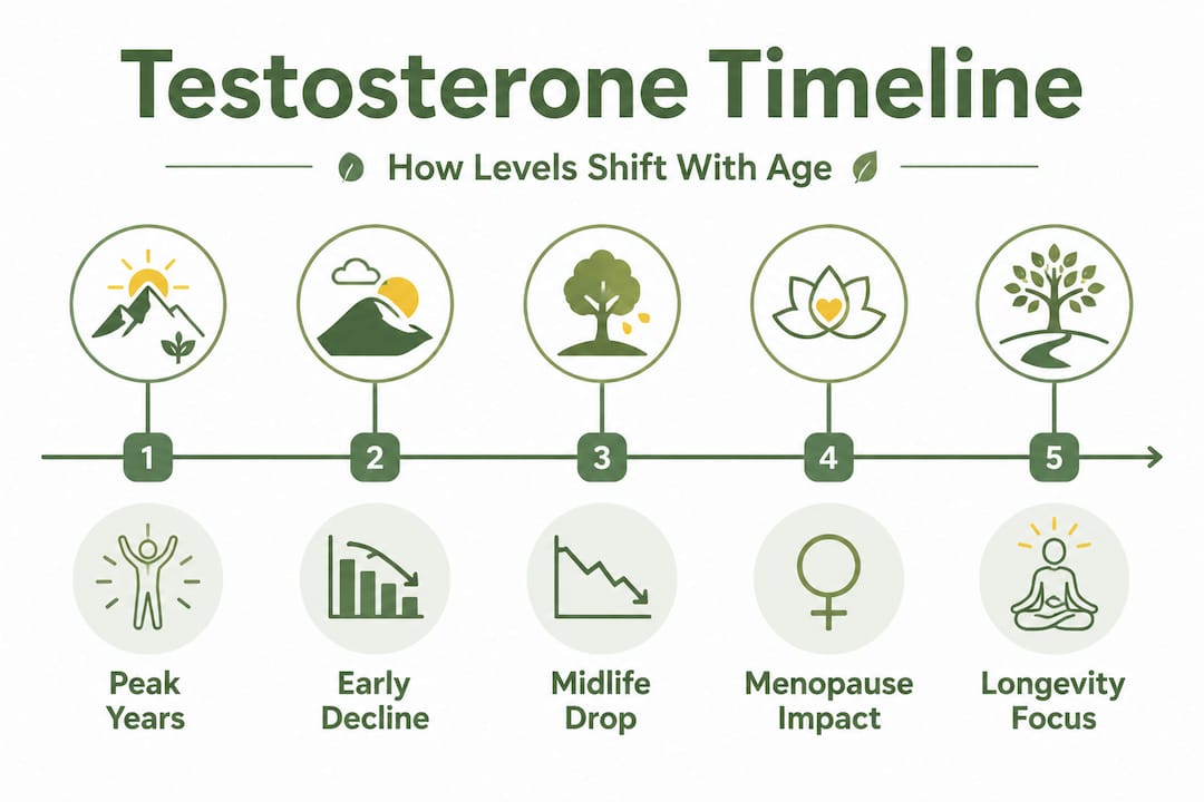 Infographic charting testosterone decline and stages in women