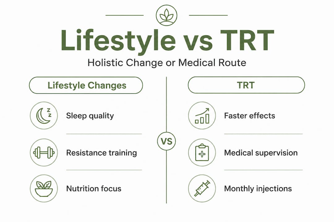 Infographic comparing lifestyle changes and TRT