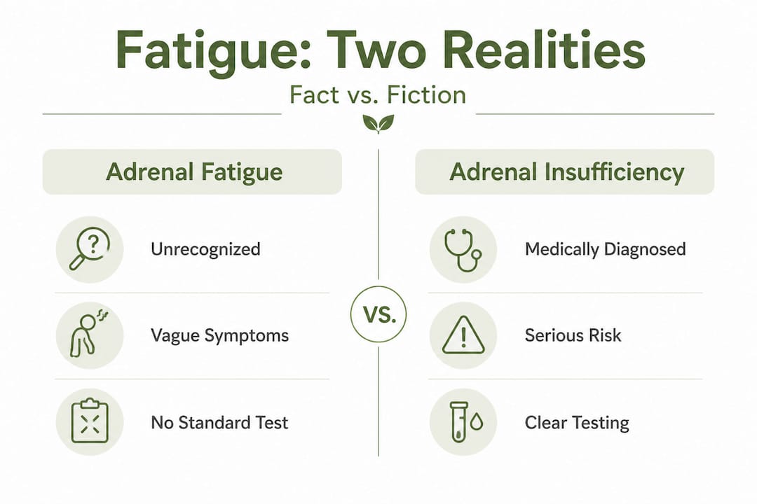 Infographic comparing adrenal fatigue and insufficiency