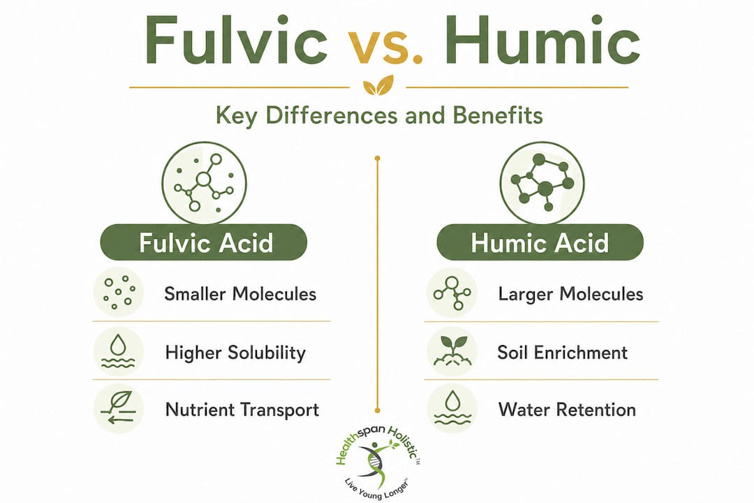 Infographic comparing fulvic acid and humic acid features