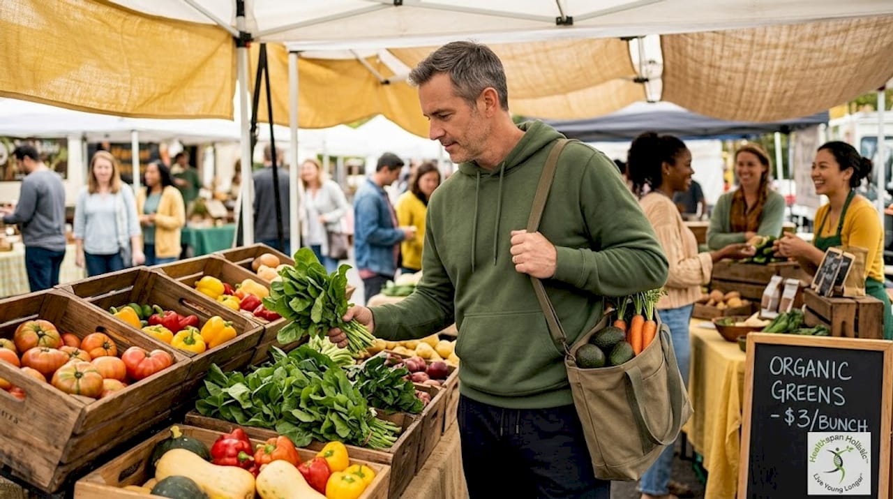 Man shopping for whole food produce