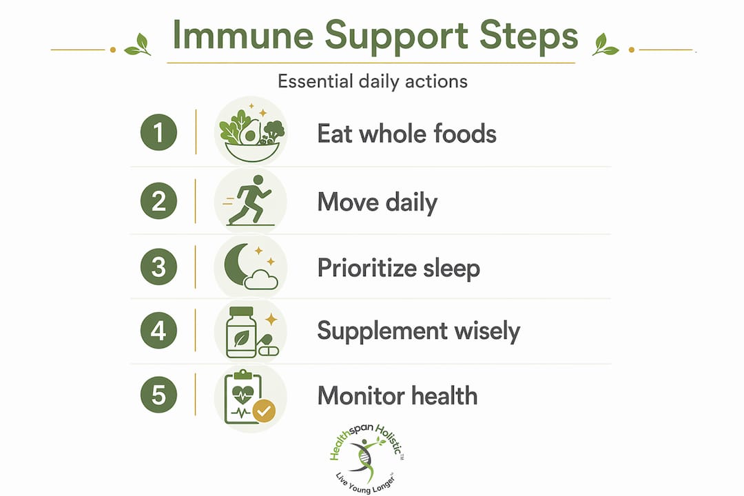 Infographic showing five immune support steps daily