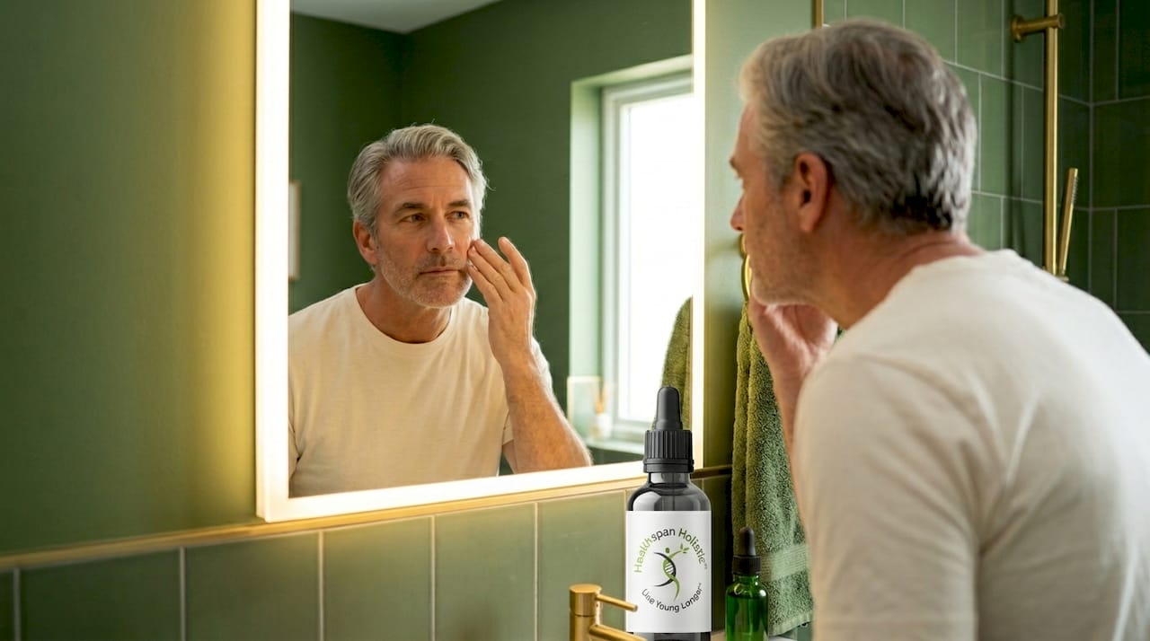 Man applying serum for skin, hair, nails health