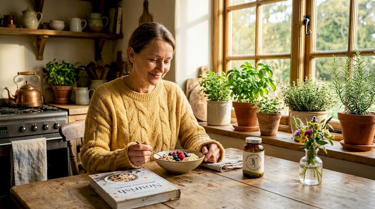 Woman enjoying fiber-rich breakfast at table