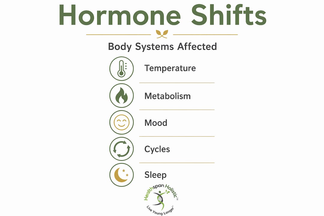 Vertical flow infographic of perimenopause hormone effects