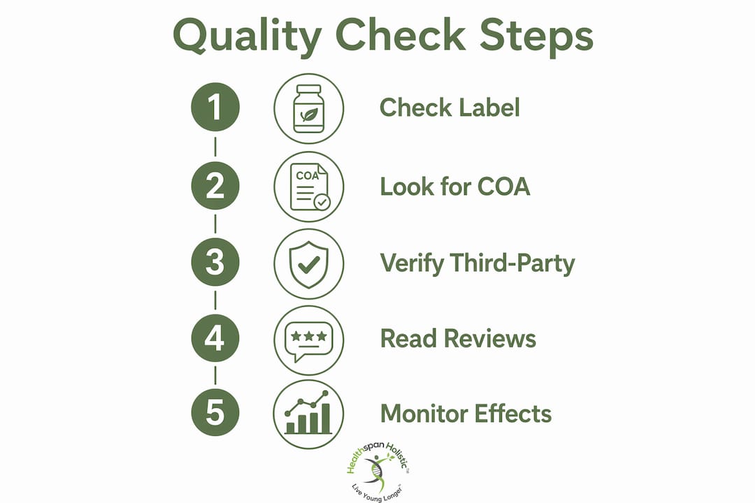 Infographic illustrating supplement quality check steps