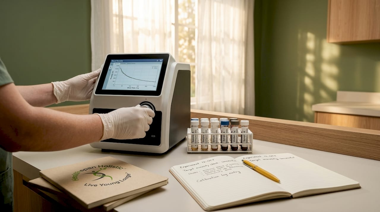 Hands operating blood viscosity equipment