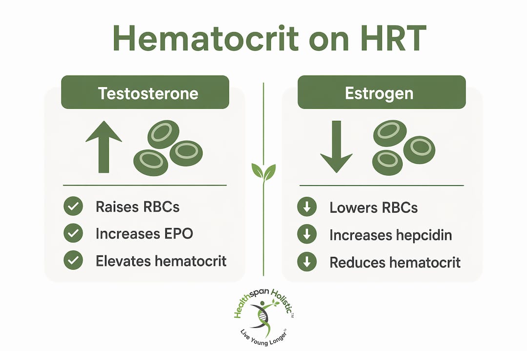 Infographic comparing testosterone vs estrogen effects on hematocrit