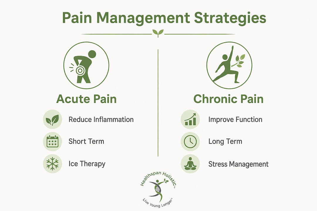 Infographic comparing acute and chronic lower back pain strategies