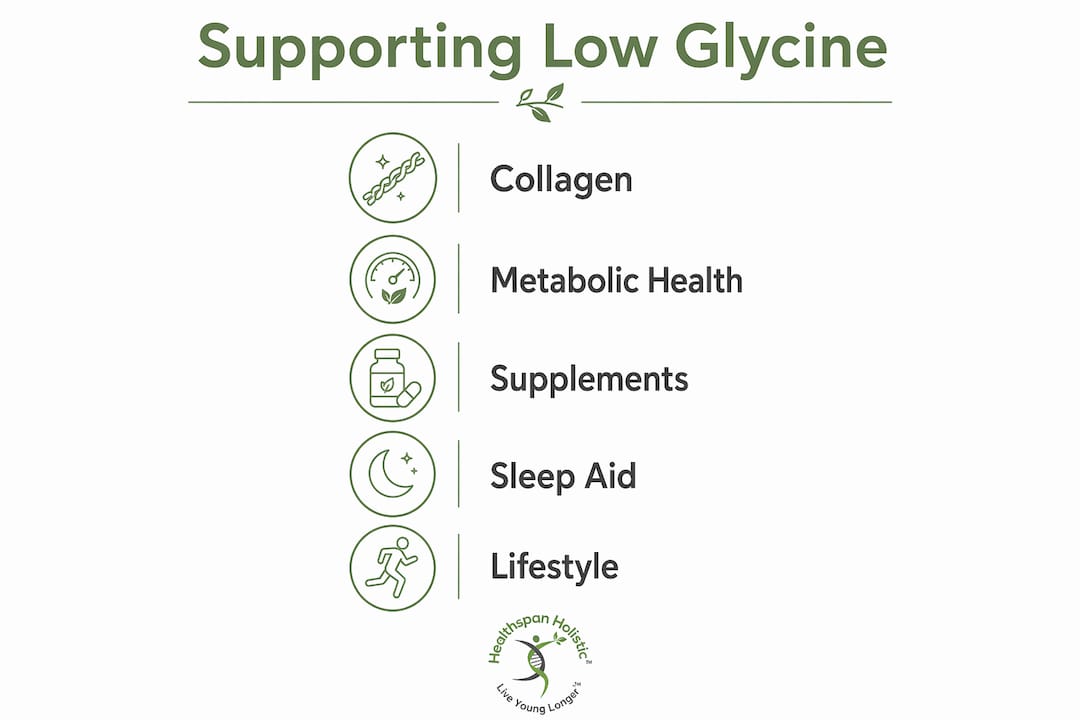 Infographic showing steps to support low glycine status