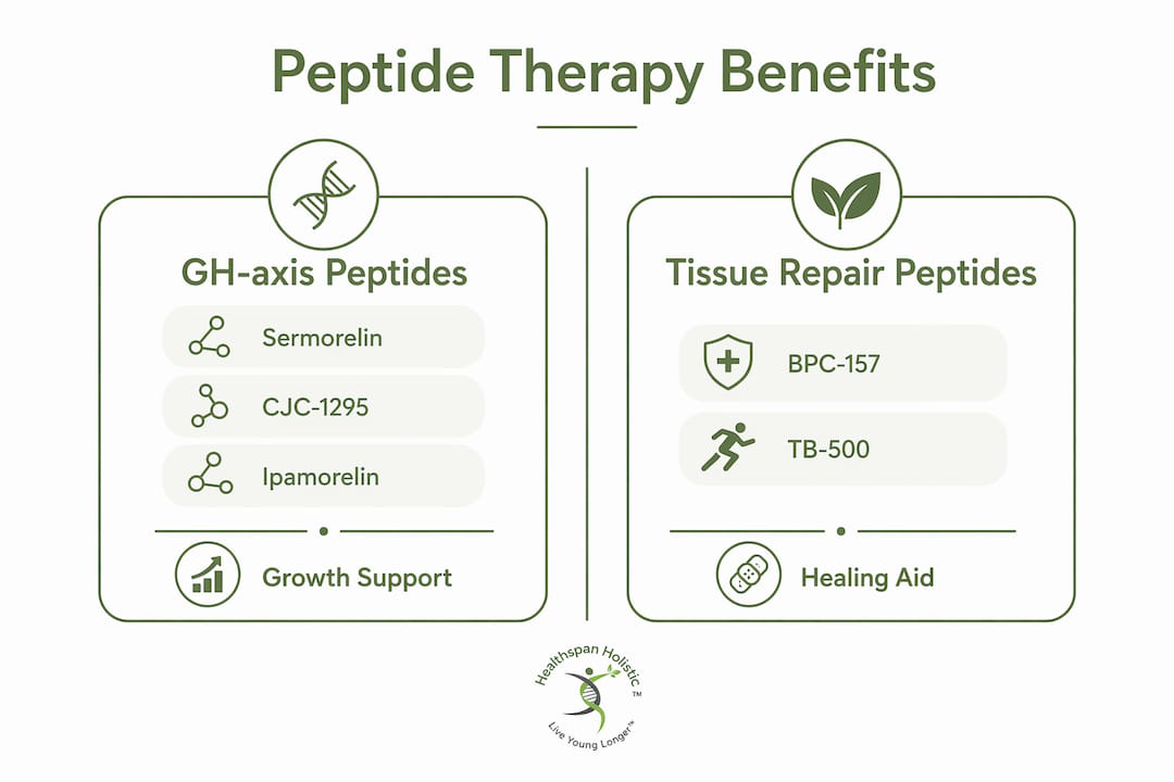 Infographic comparing GH-axis and tissue repair peptides