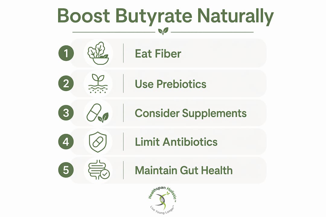 Infographic illustrating natural steps to increase butyrate levels
