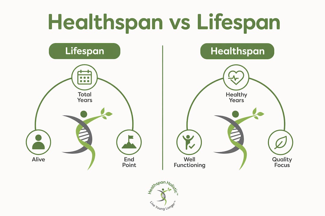 Infographic comparing healthspan and lifespan key differences