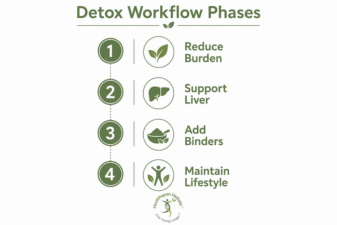 Infographic illustrating four phases of detox workflow