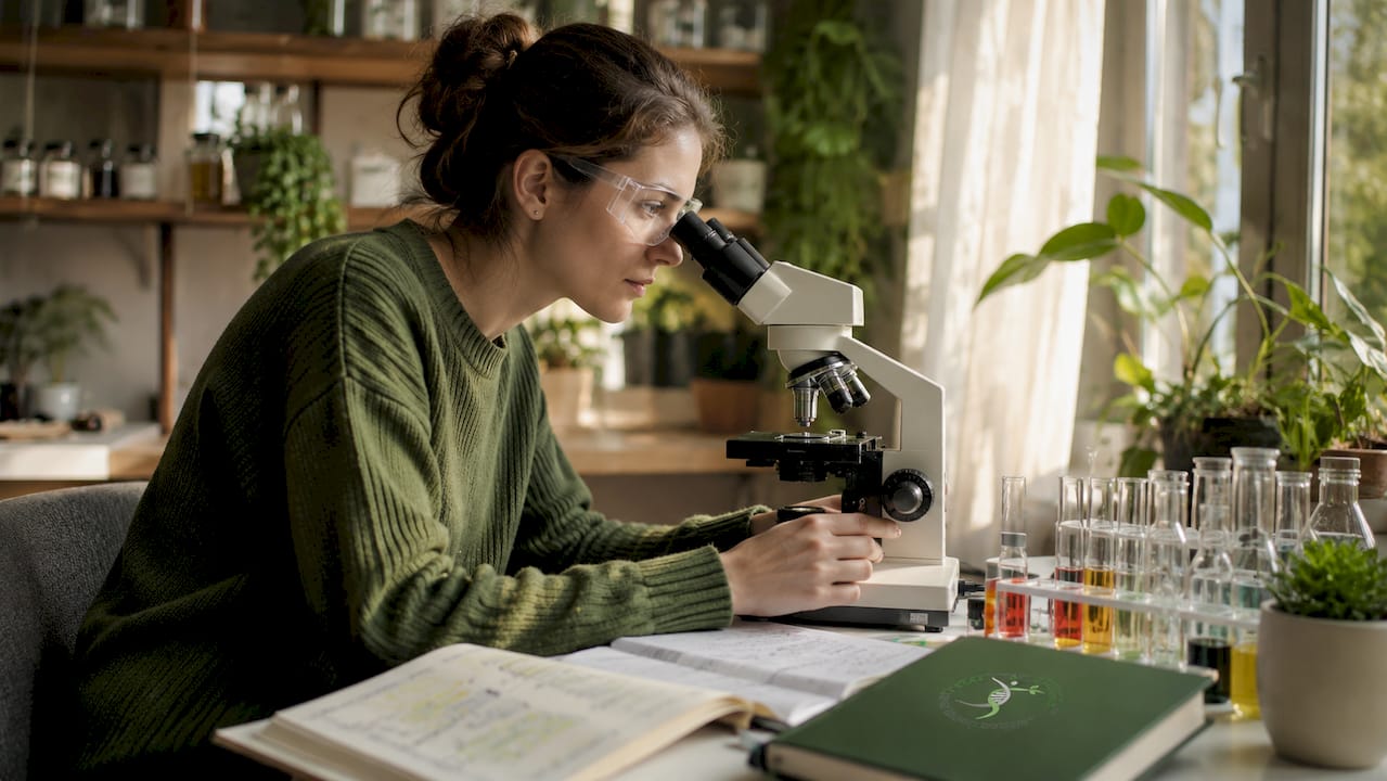 Scientist examining tissue samples in lab