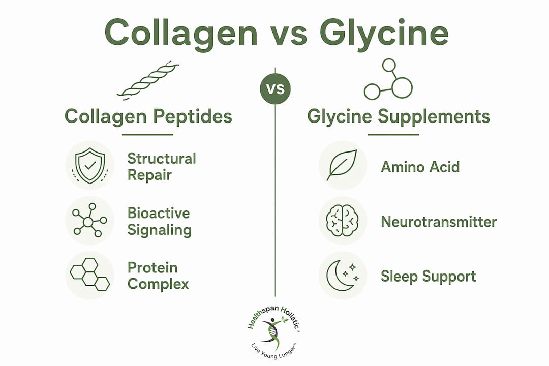 Infographic comparing collagen peptides and glycine supplements