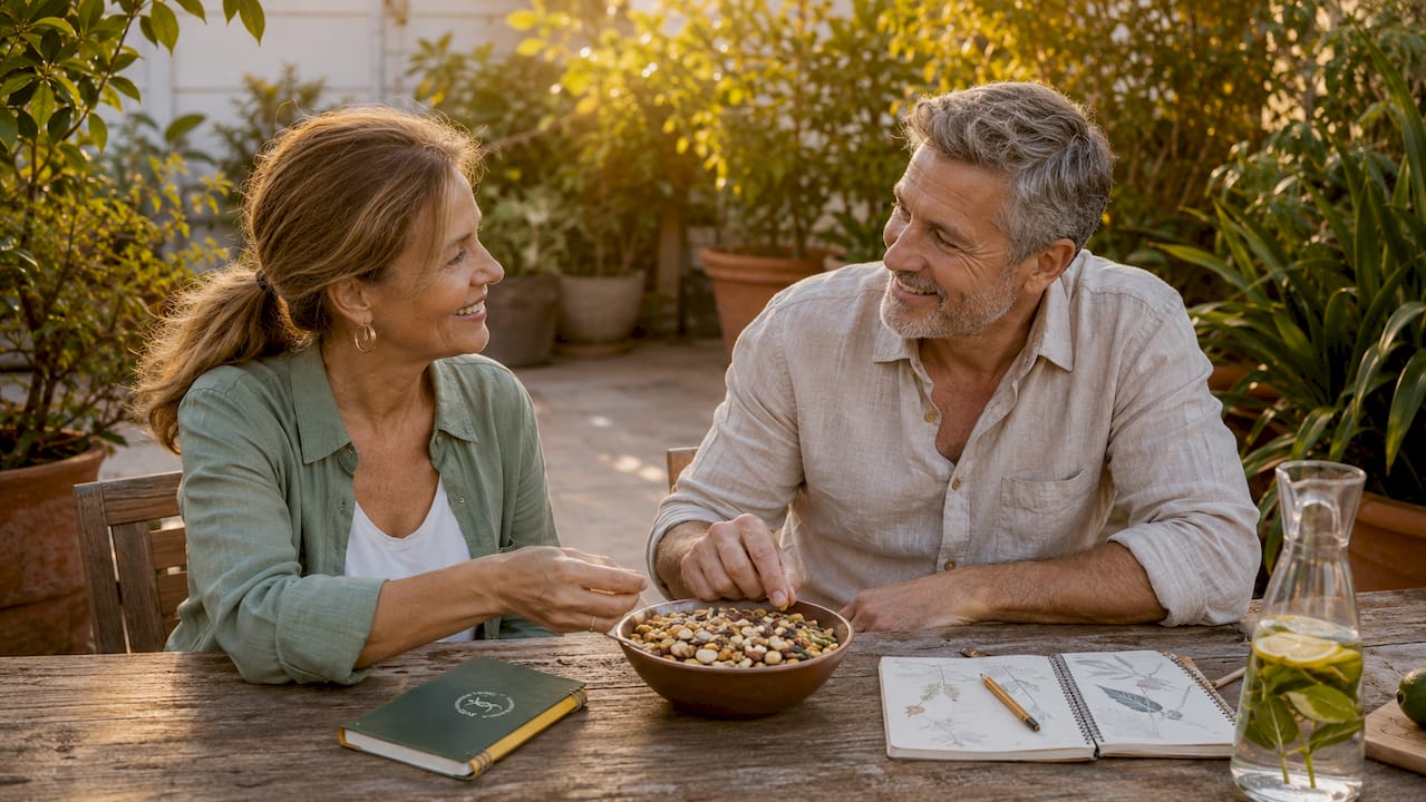 Hands sharing hormone-friendly Mediterranean keto foods