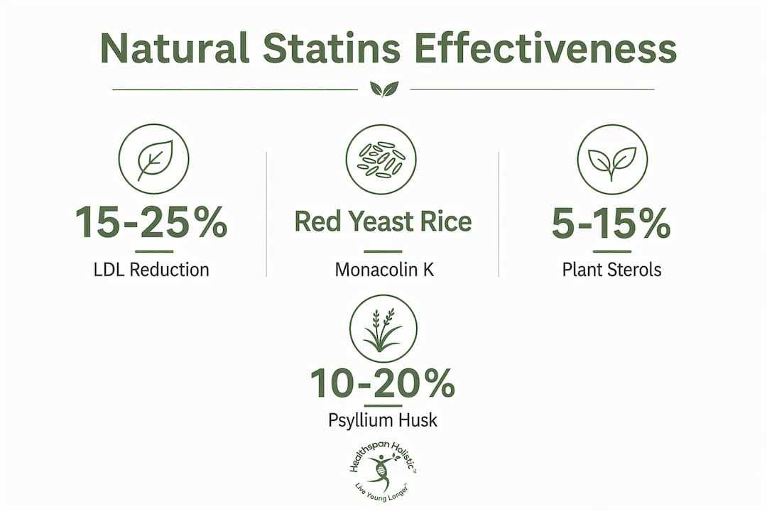 Infographic showing natural statins LDL reduction percentages