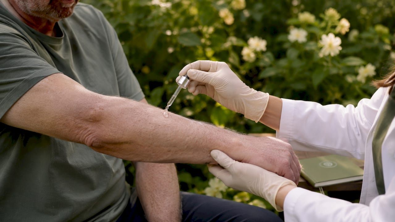 Close-up of peptide serum applied on skin