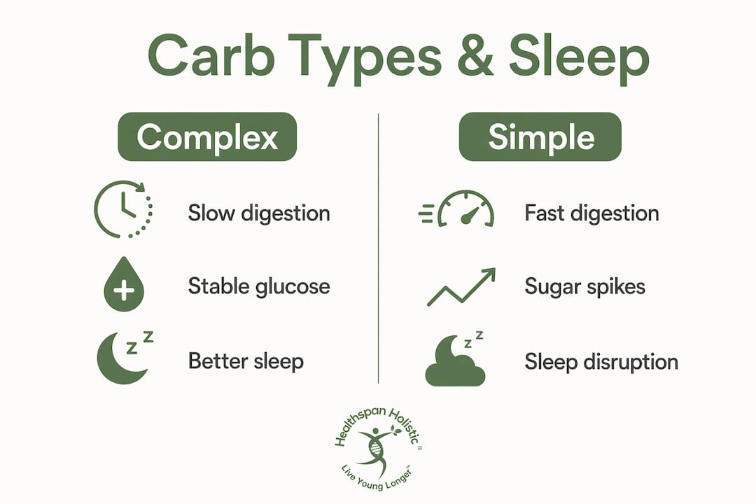 Infographic comparing complex and simple carbohydrates for sleep