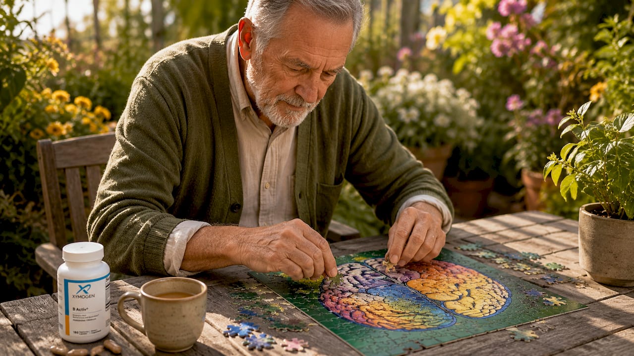 Senior hands solving puzzle for brain health