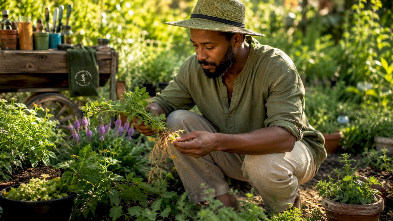 Herbalist holding adaptogenic herbs close-up