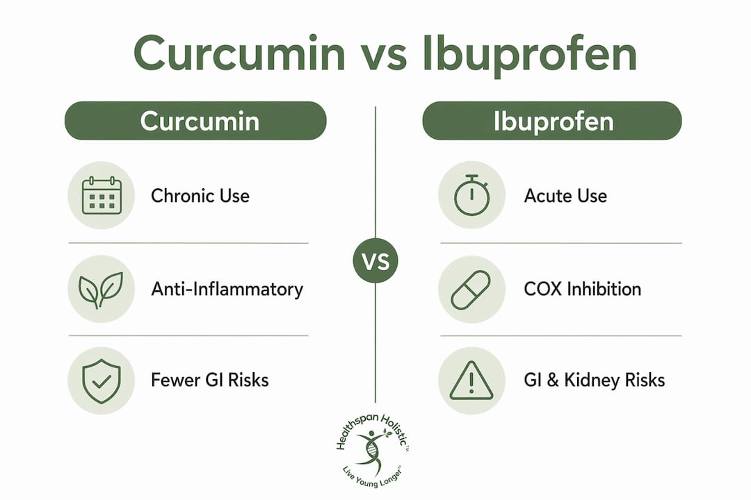 Infographic comparing curcumin and ibuprofen for inflammation