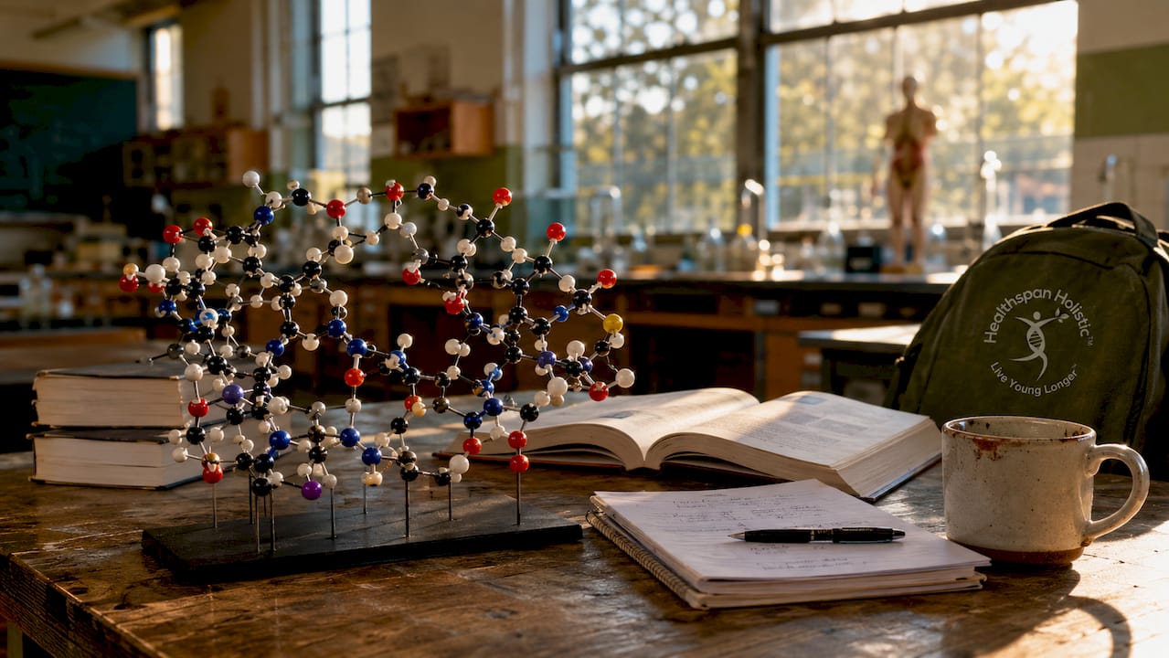 Close-up physical molecular model of thymosin peptide